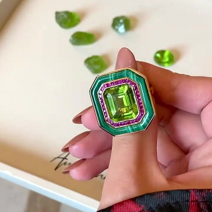 7ct Emerald Cut Green Sapphire Engagement Ring