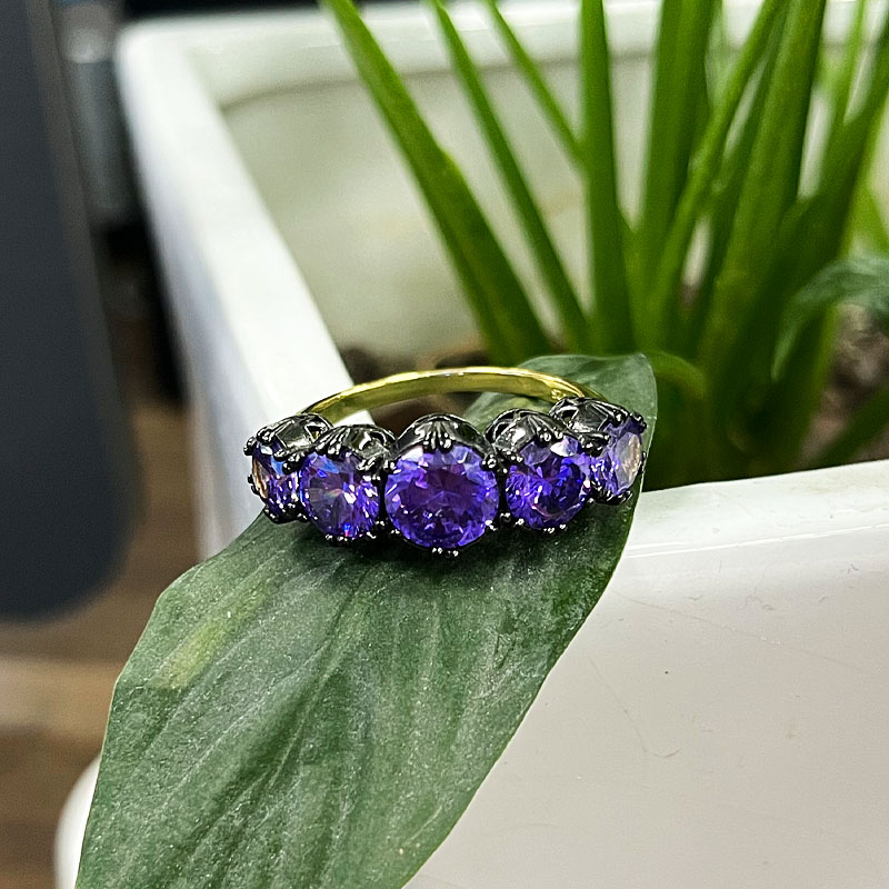 4.55ct Art Deco Round Cut Amethyst Eternity Ring