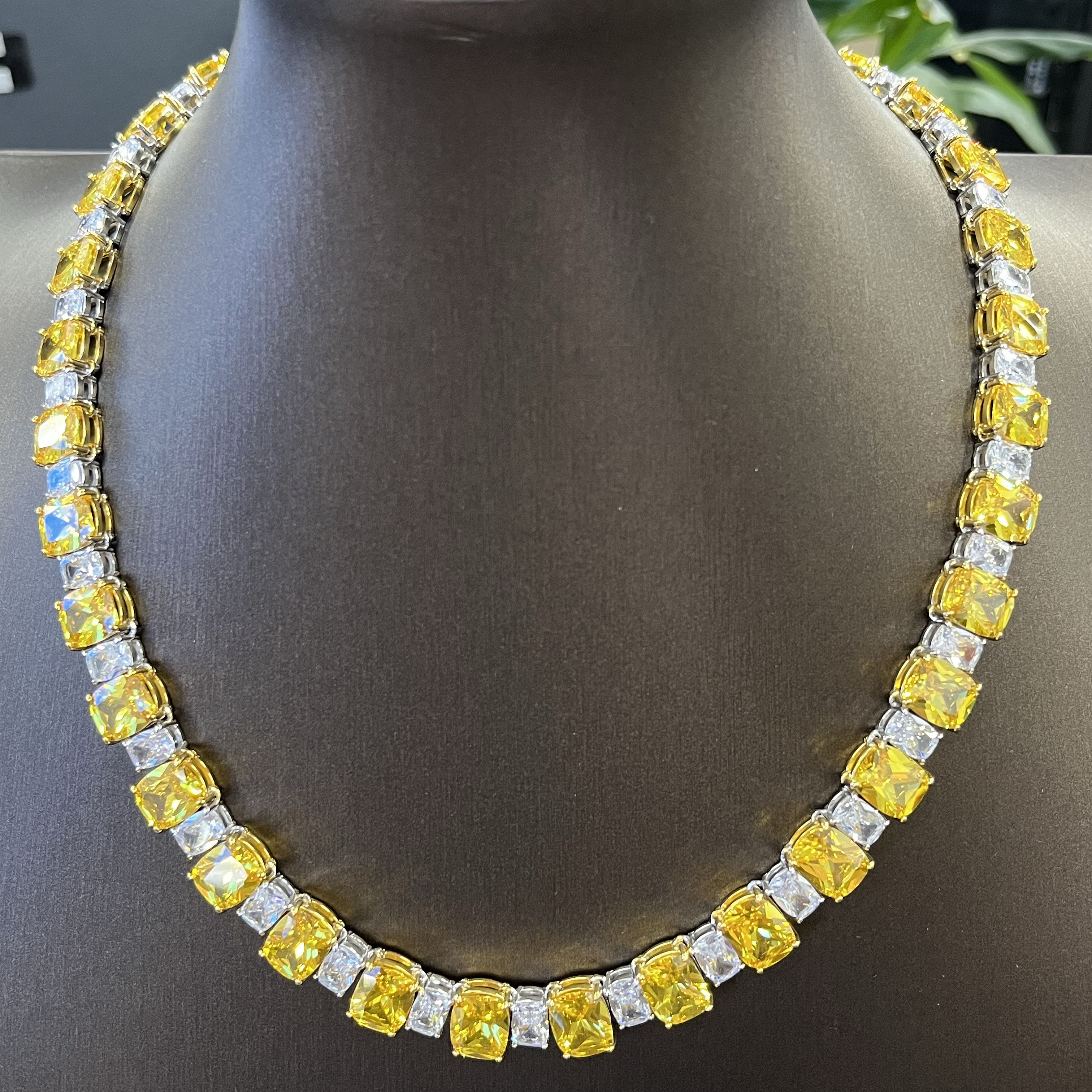 Two-tone Cushion Cut Lab-created Sapphire Men's Necklace Choker