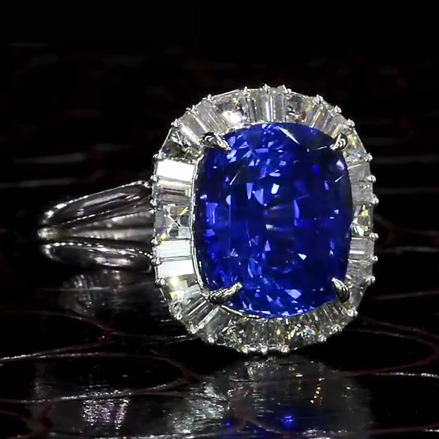 7ct Halo Cushion Cut Blue Sapphire Engagement Ring