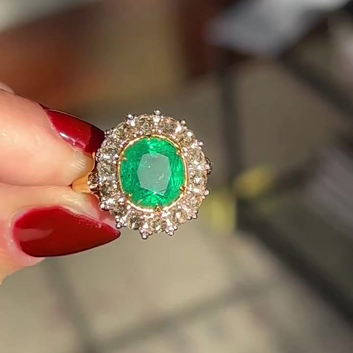 4ct Halo Oval Cut Emerald Sapphire Engagement Ring