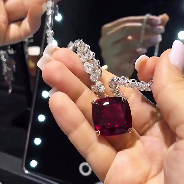 Cushion Cut Ruby Sapphire Pendant Necklace