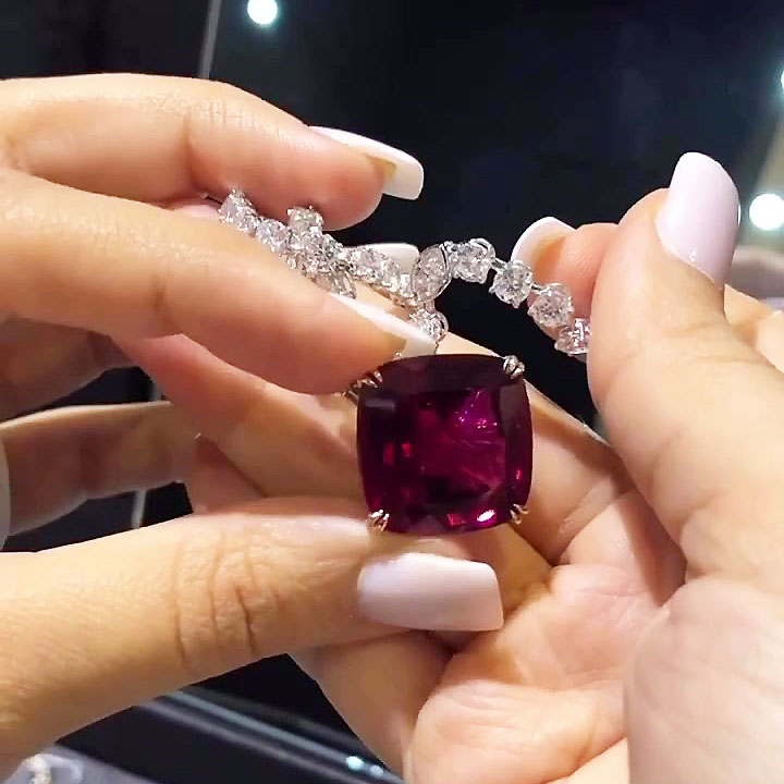 Cushion Cut Ruby Sapphire Pendant Necklace