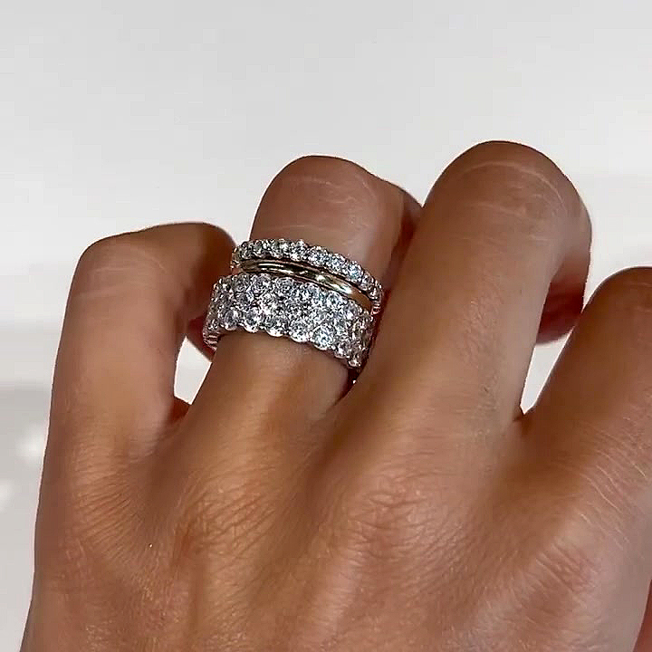 7.85ct Round Cut White Sapphire Stackable Ring Set / 5pcs