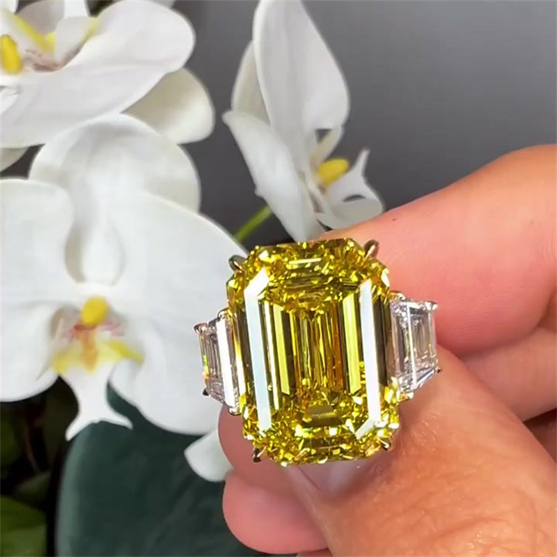 10ct Emerald Cut Yellow Sapphire Engagement Ring