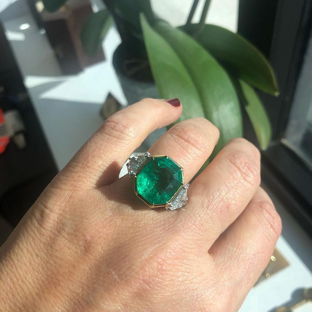 6ct Octagon Cut Emerald Sapphire Engagement Ring