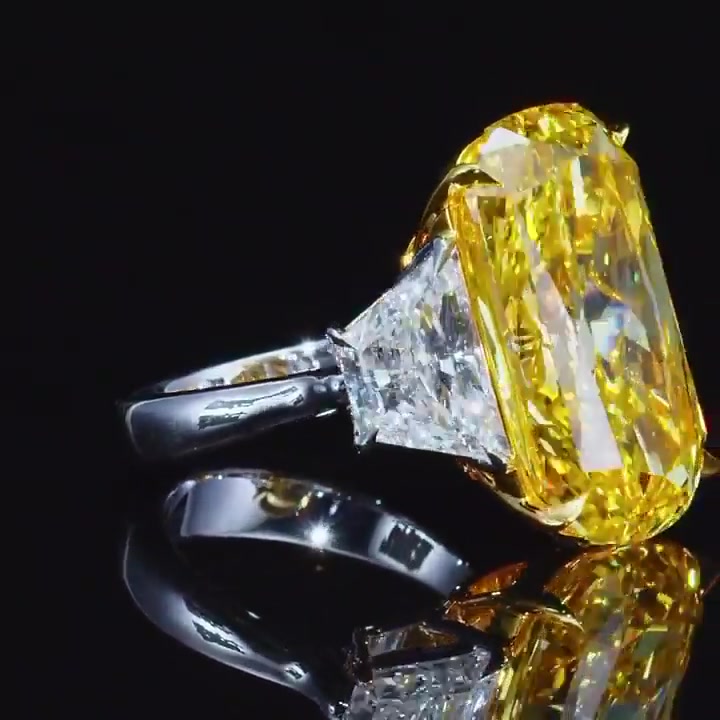 15ct Three-stone Cushion Cut Yellow Sapphire Engagement Ring