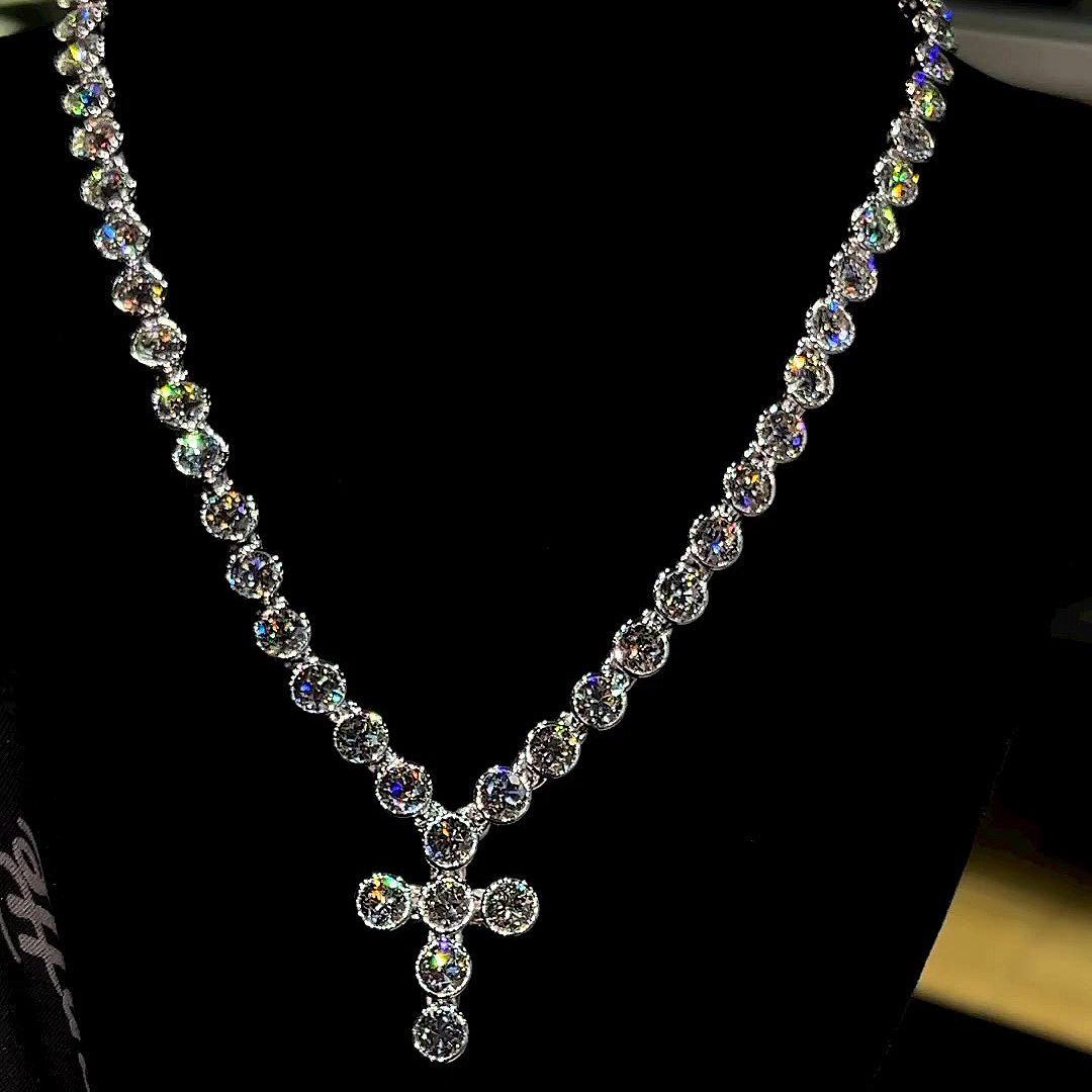 Round Cut White Sapphire Cross Necklace