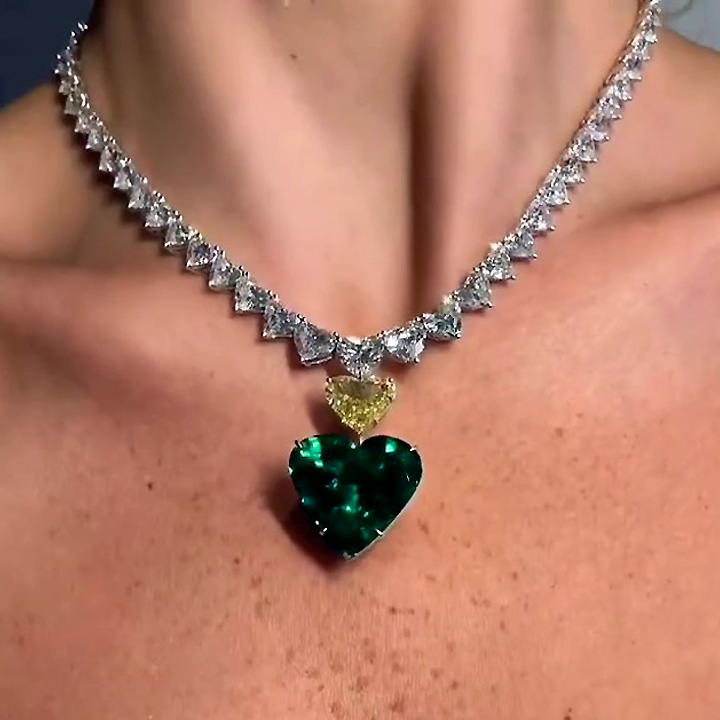 Heart Cut Emerald Sapphire Pendant Necklace