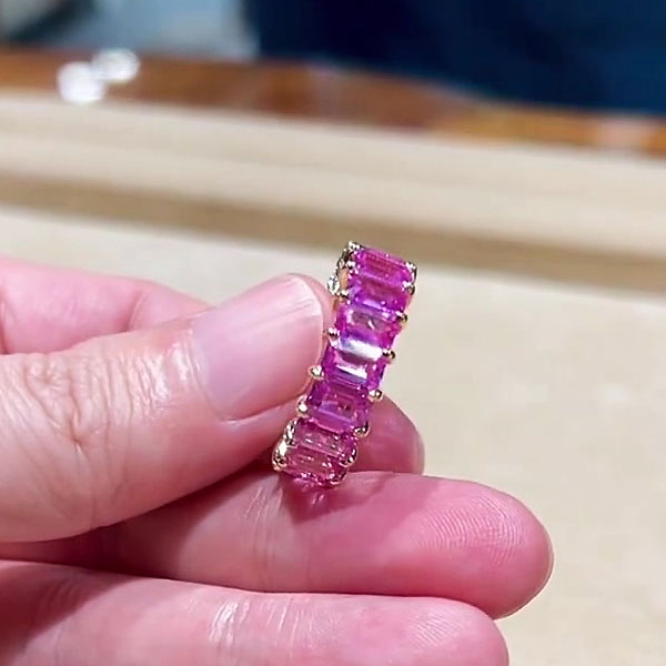 5.25ct Emerald Cut Pink Sapphire Eternity Ring