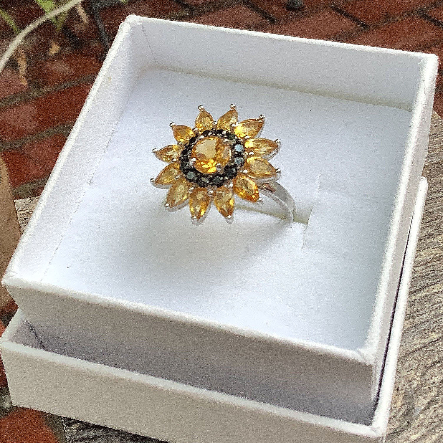 2ct Sunflower Round Cut Yellow Sapphire Engagement Ring