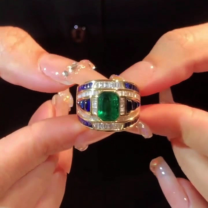 3ct Emerald Cut Emerald Sapphire Cocktail Ring