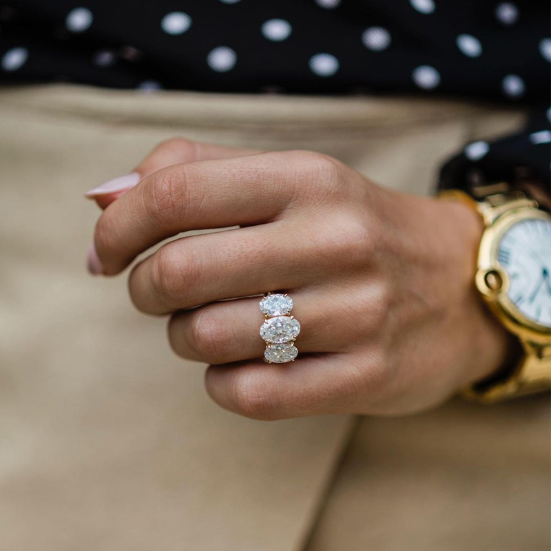 7ct Halo Three Stone Oval Cut White Sapphire Wedding Eternity Ring