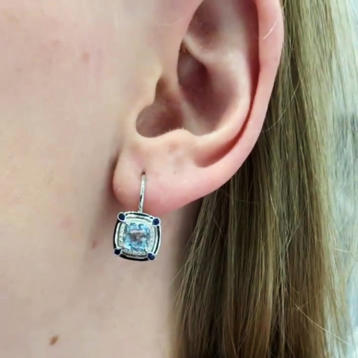 2ct Cushion Cut Aquamarine Sapphire Drop Earrings