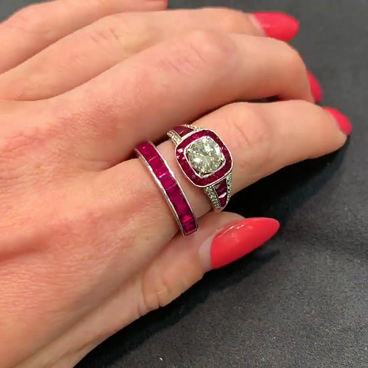 4ct Round Cut Ruby Sapphire Wedding Set
