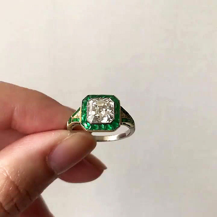 5ct Radiant Cut Emerald Sapphire Engagement Ring