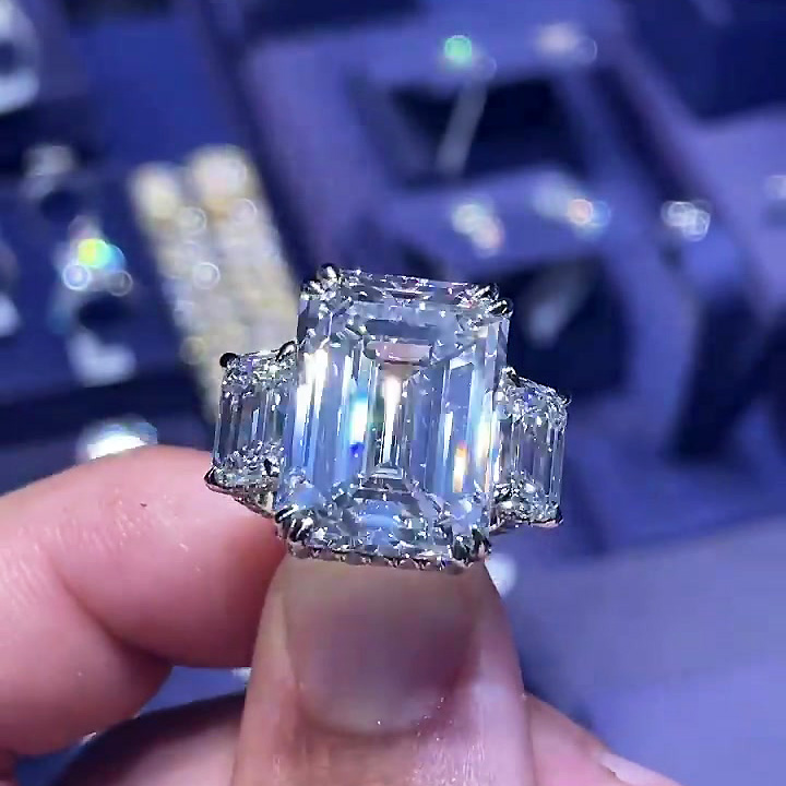 8ct Three-stone Emerald Cut White Sapphire Engagement Ring