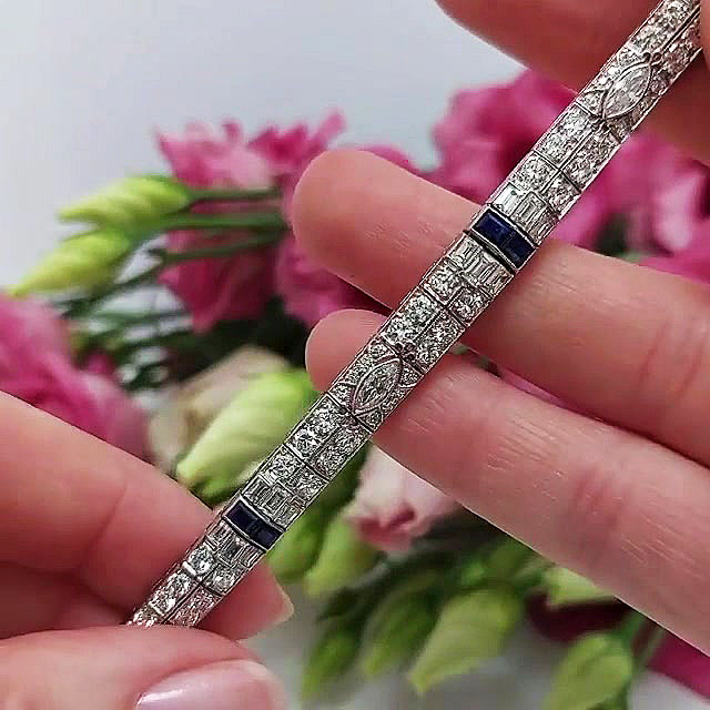 Art Deco Multi-Cut Blue Sapphire Bracelet