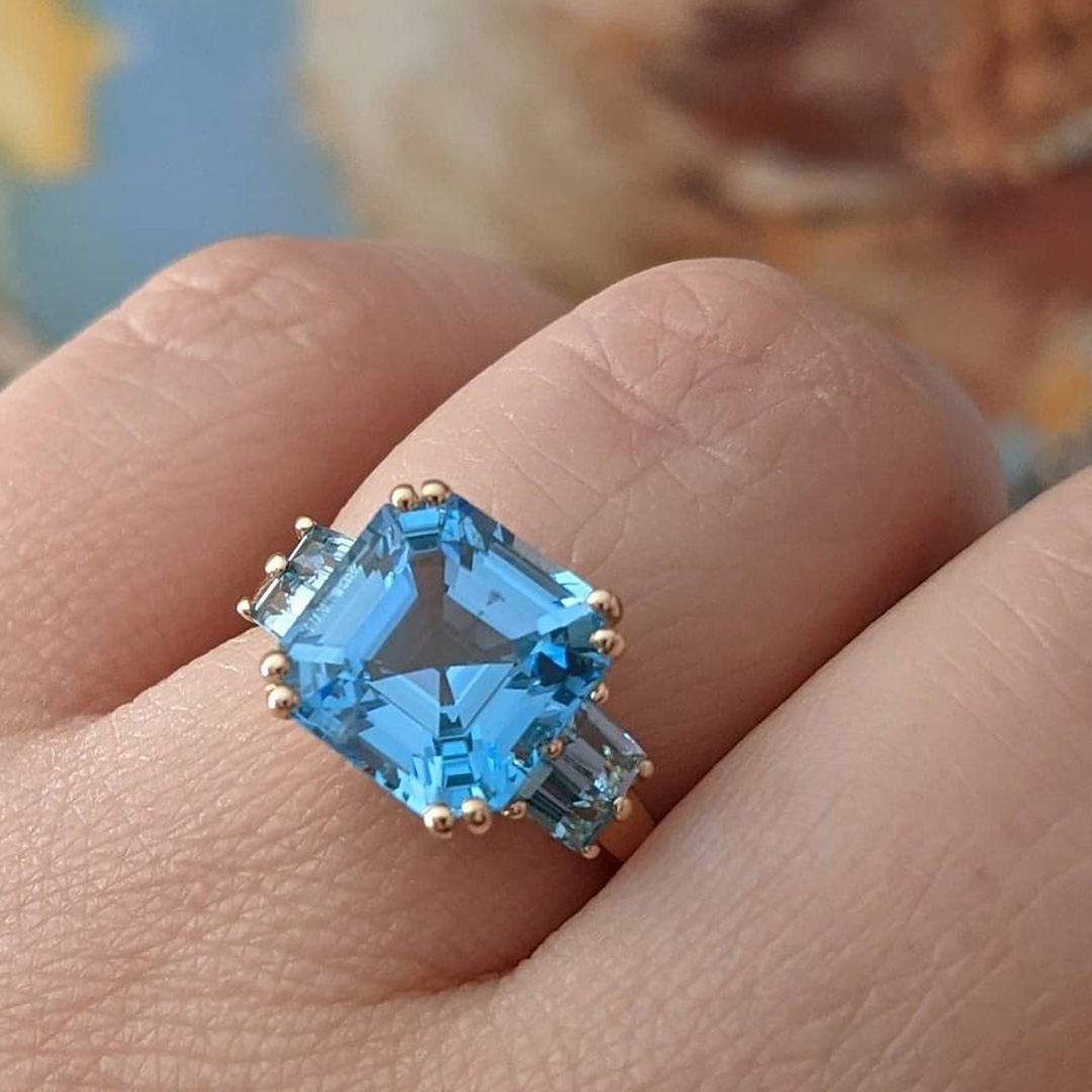 5ct Asscher Cut Aquamarine Sapphire Engagement Ring