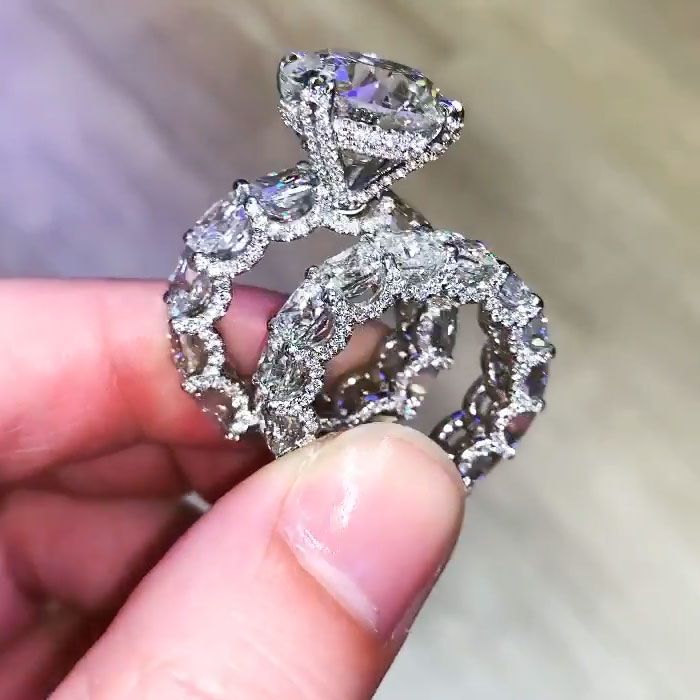 4ct Round Cut White Sapphire Wedding Ring Set