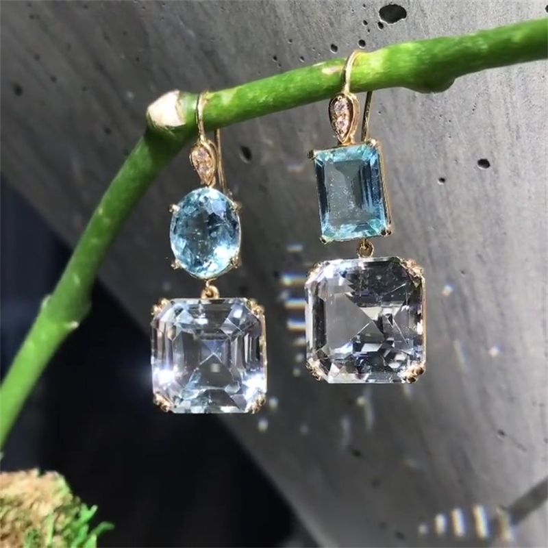 Unique Aquamarine&White Sapphire Drop Earrings