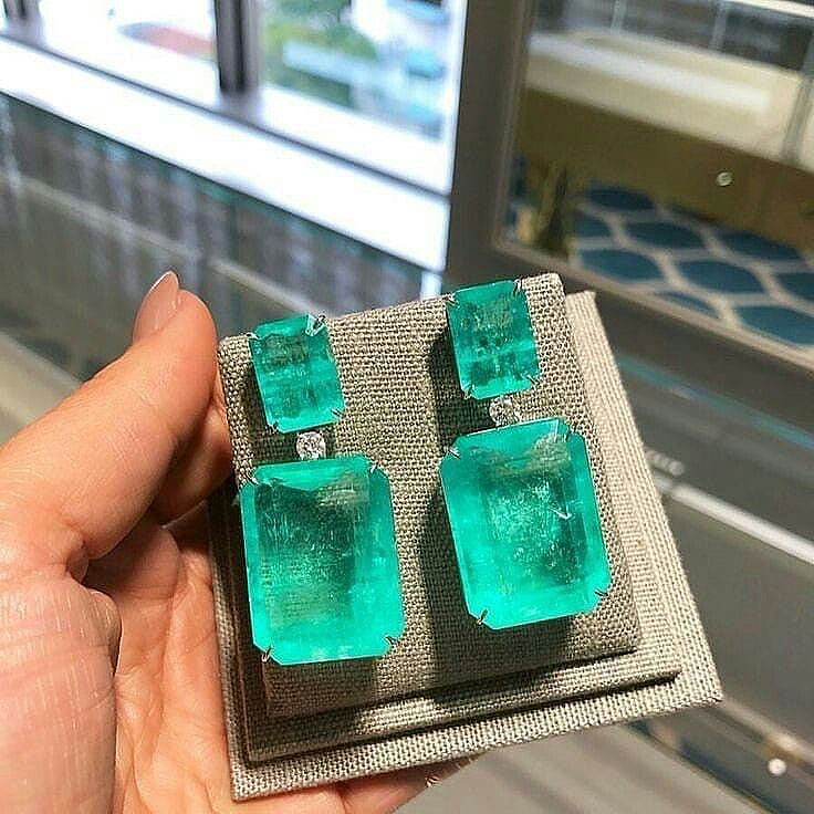 Radiant Cut Green Sapphire Drop Earrings