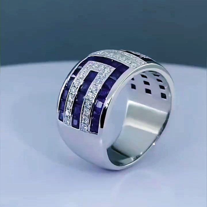 6.75ct Double-tone Sapphire Men's Eternity Ring