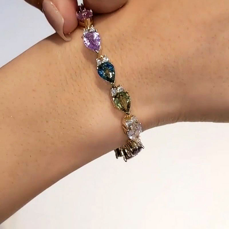 Pear Cut Rainbow Sapphire Bracelet