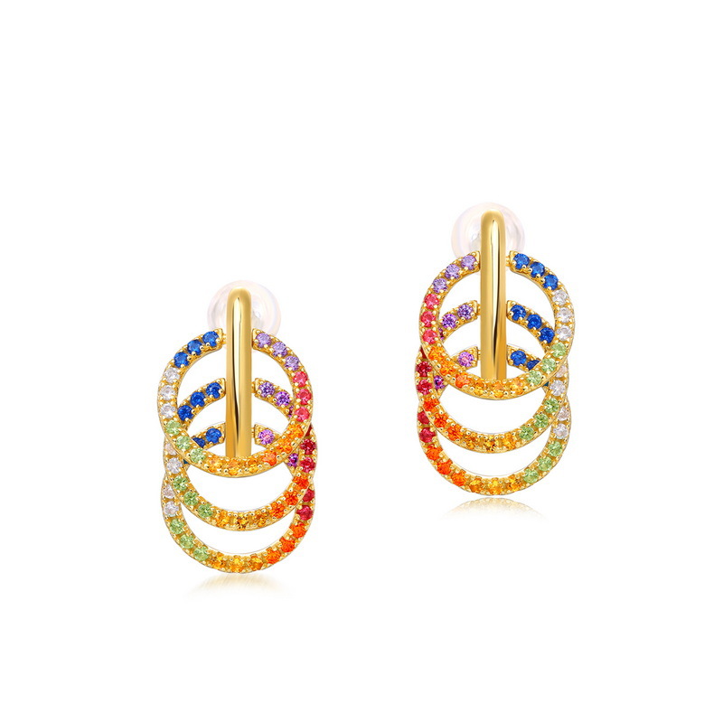 Round Cut Rainbow Sapphire Drop Earrings