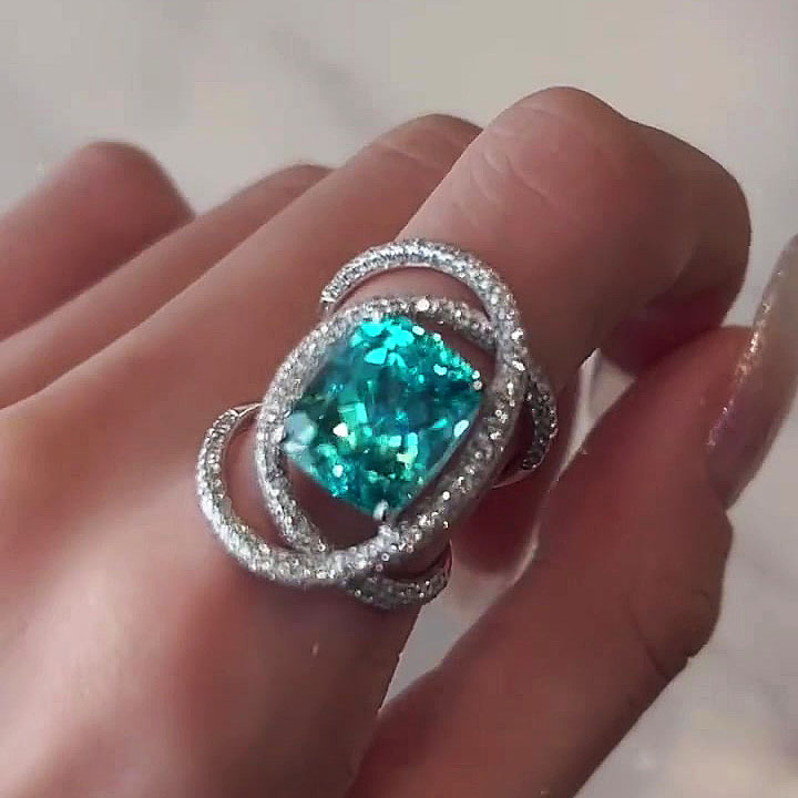 4ct Cushion Cut Green Sapphire Engagement Ring