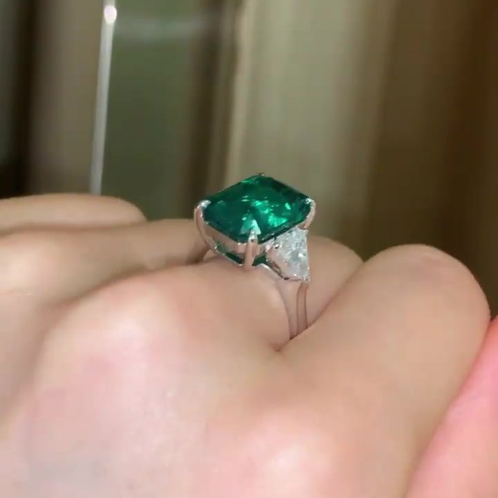 5ct Emerald Cut Emerald Green Sapphire Wedding Ring