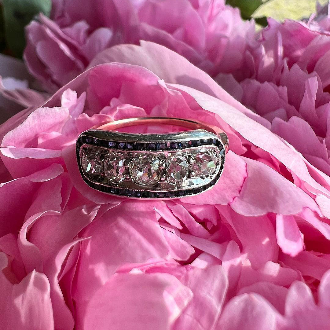 4.35ct Art Deco Round Cut Blue Sapphire Ring