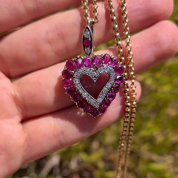 Love Heart Round Cut Ruby Sapphire Pendant Necklace