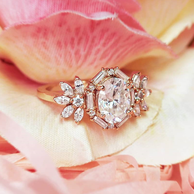 3ct Halo Oval Cut White Sapphire Engagement Ring in Rose Gold