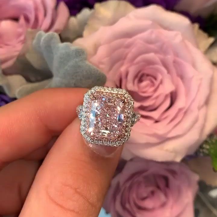4ct Radiant Cut Pink Flower Style Engagement Ring