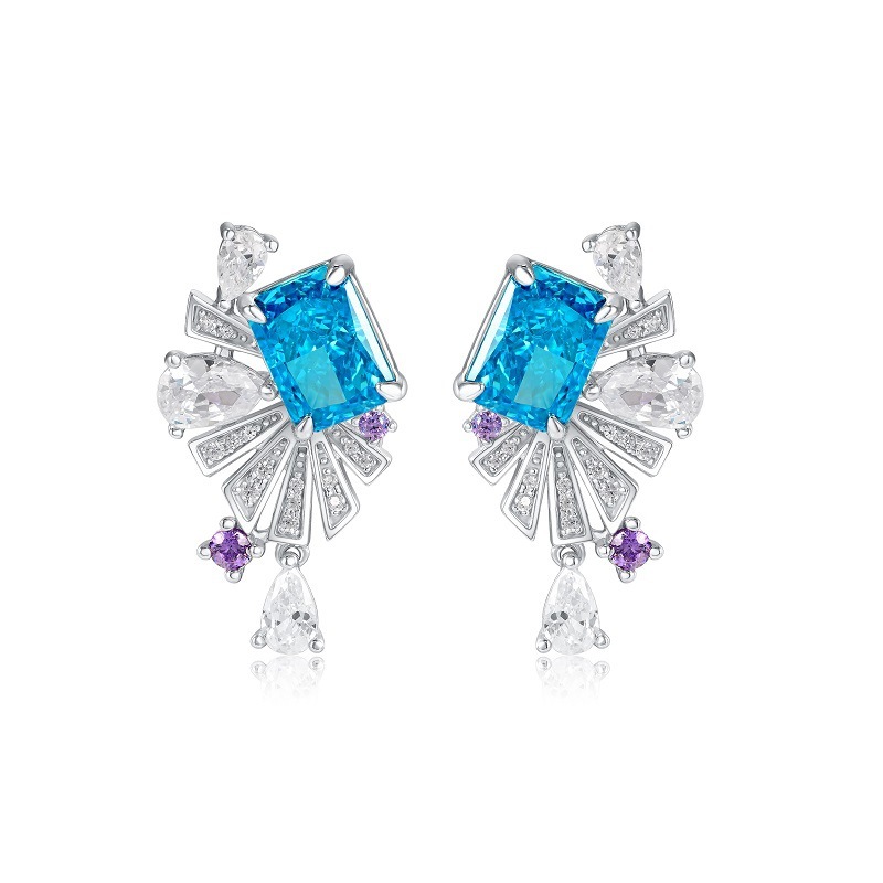 Radiant Cut Aquamarine Sapphire Drop Earrings