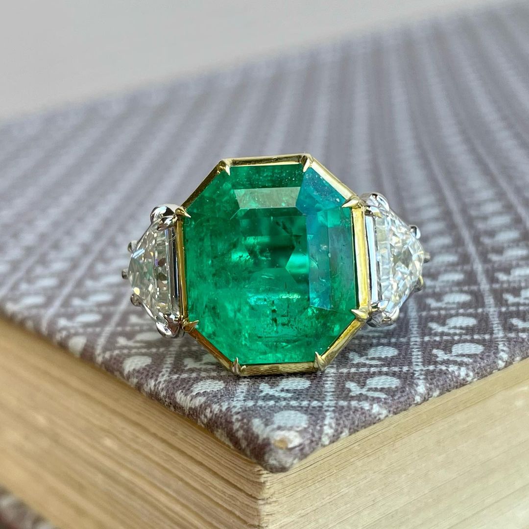 6ct Octagon Cut Emerald Sapphire Engagement Ring