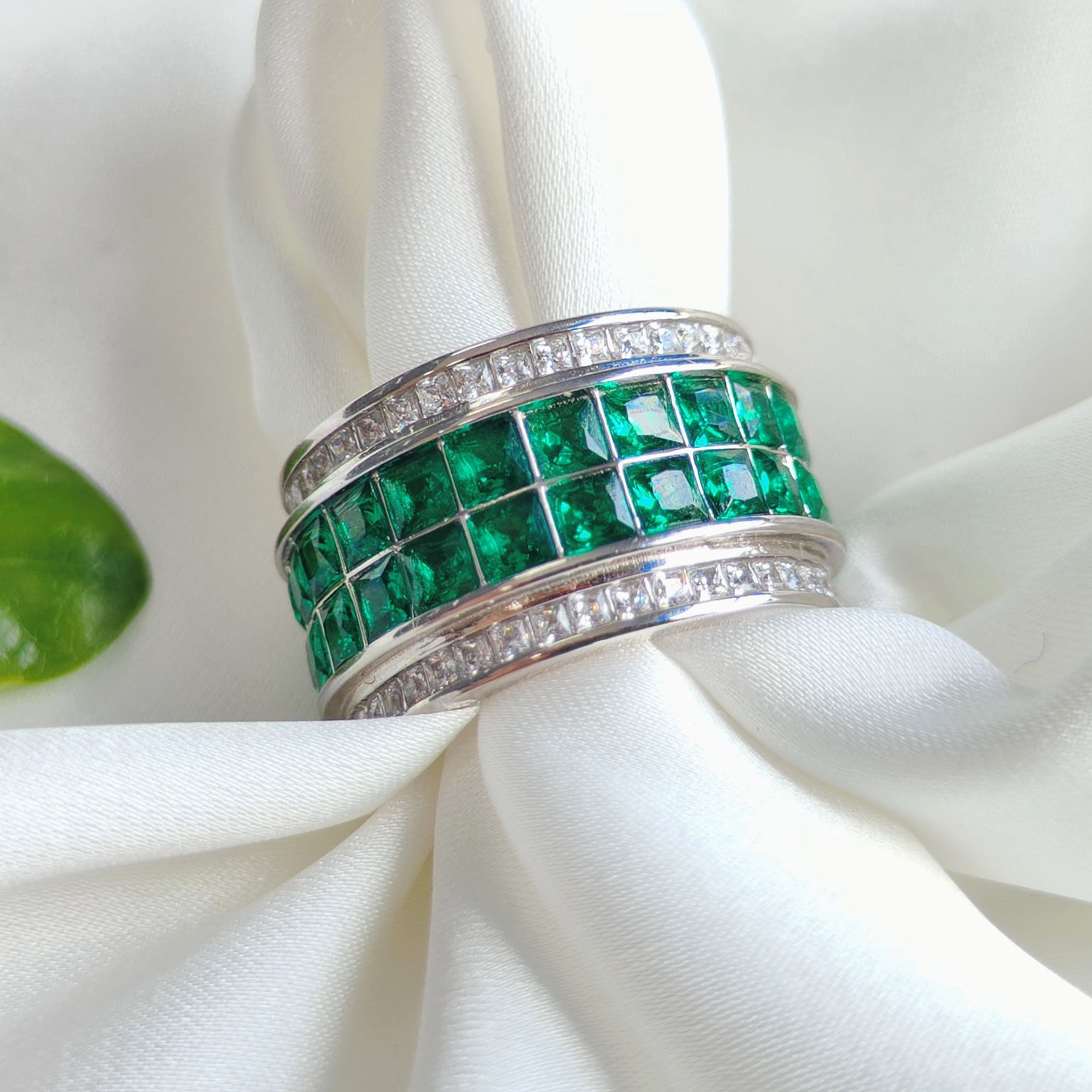 6.75ct Emerald Cut Emerald Sapphire Eternity Ring