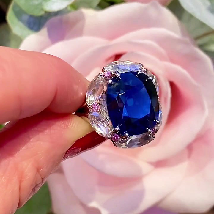 6ct Cushion Cut Blue Sapphire Engagement Ring