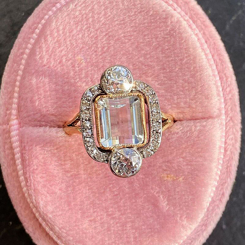 4ct Emerald Cut Aquamarine Sapphire Engagement Ring