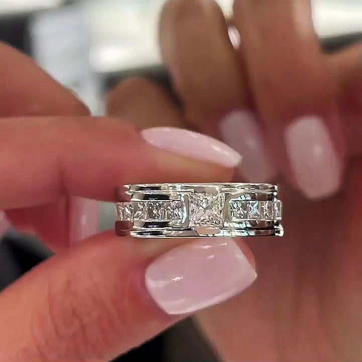 3.75ct Princess Cut White Sapphire Men's Eternity Ring