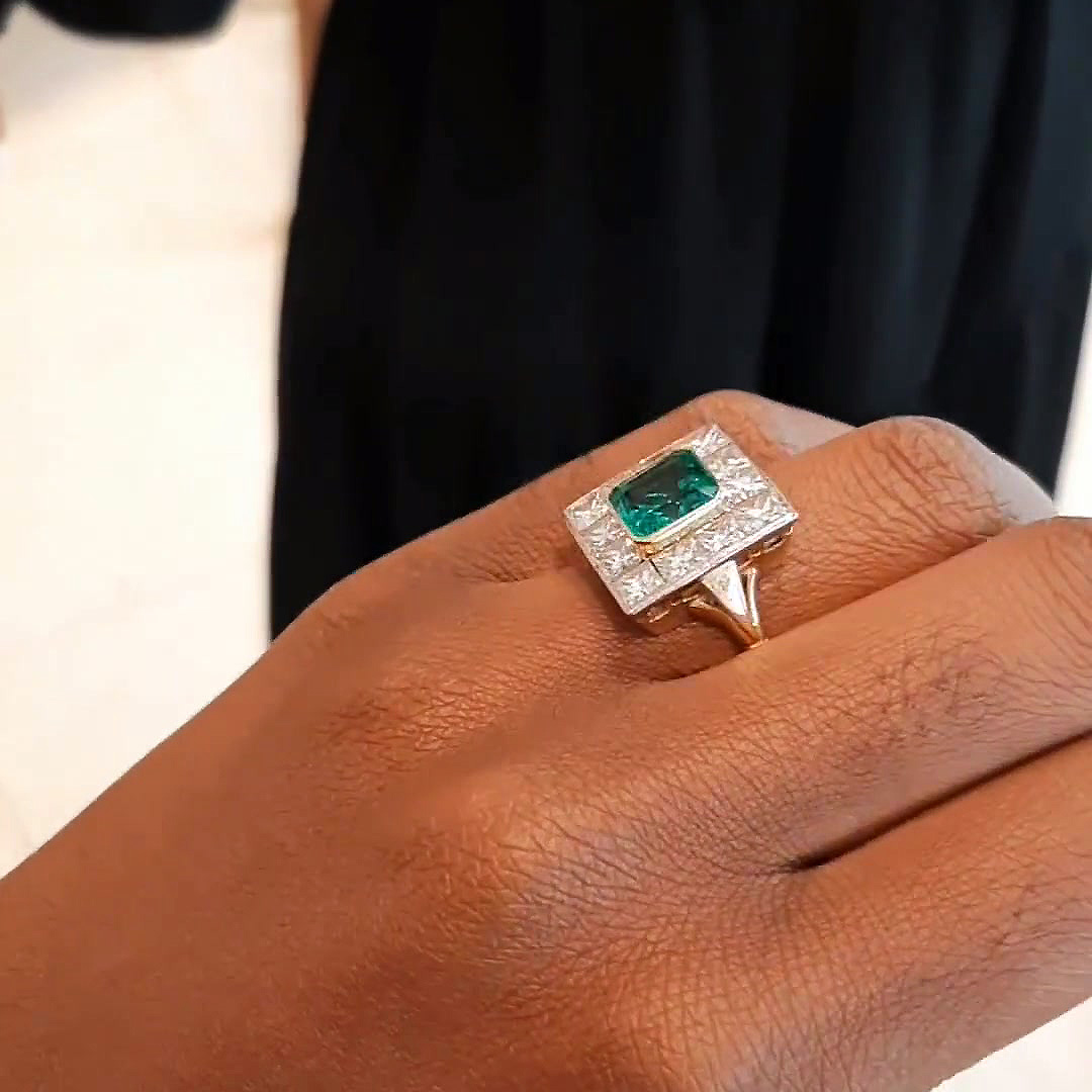 3ct Emerald Cut Emerald Sapphire Engagement Ring