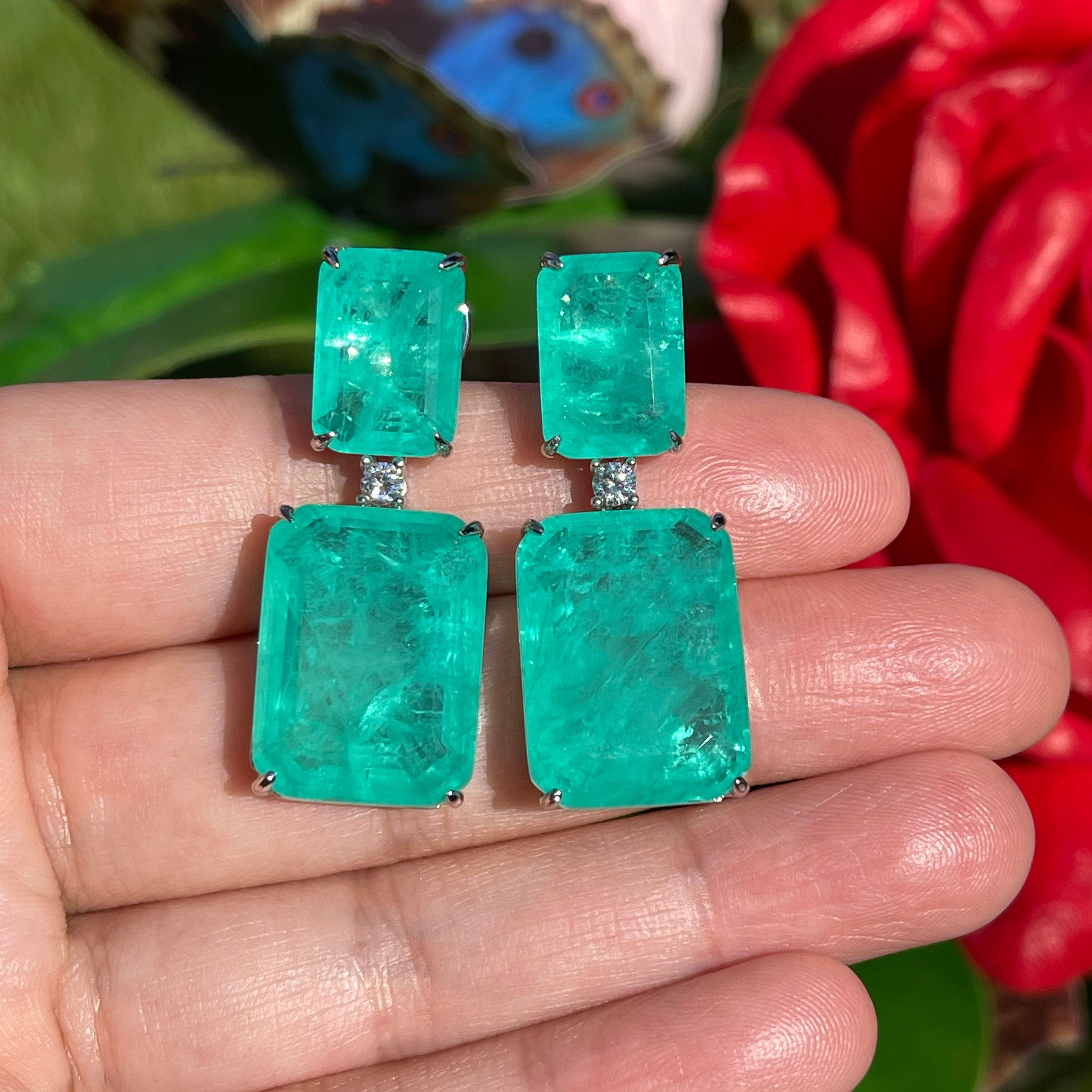 Radiant Cut Green Sapphire Drop Earrings