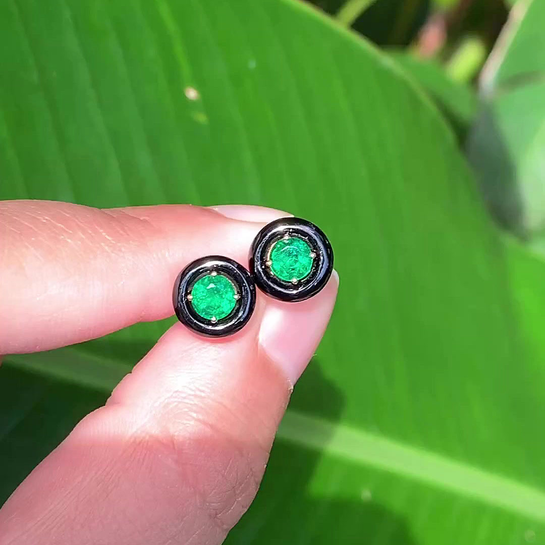 Round Cut Emerald Sapphire Stud Earrings
