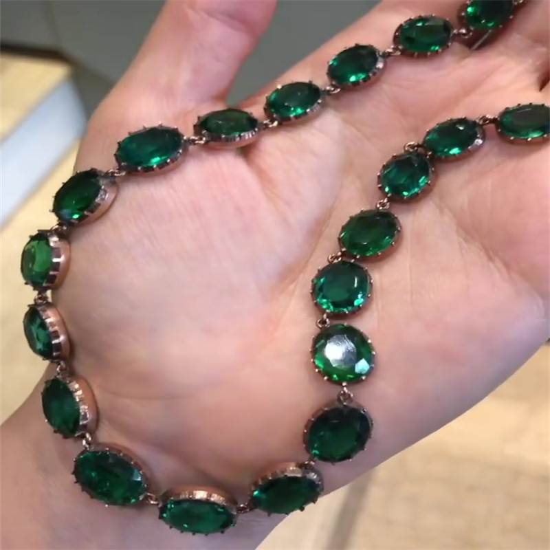 Round Cut Emerald Sapphire Necklace