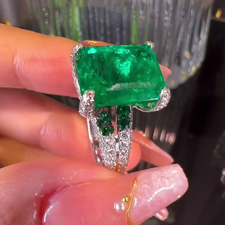 7ct Radiant Cut Emerald Sapphire Engagement Ring