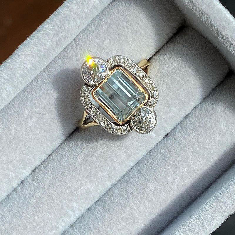 4ct Emerald Cut Aquamarine Sapphire Engagement Ring