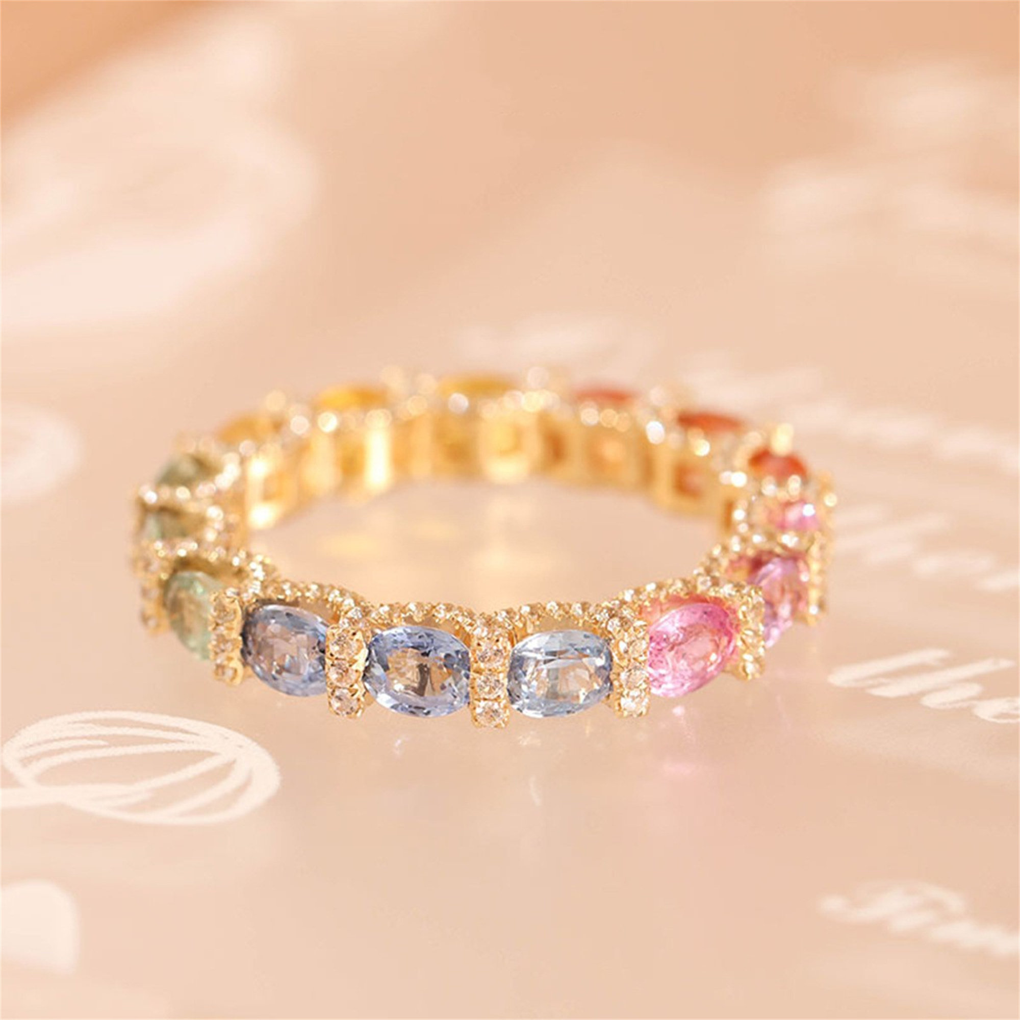 5ct Oval Cut Rainbow Sapphire Eternity Ring