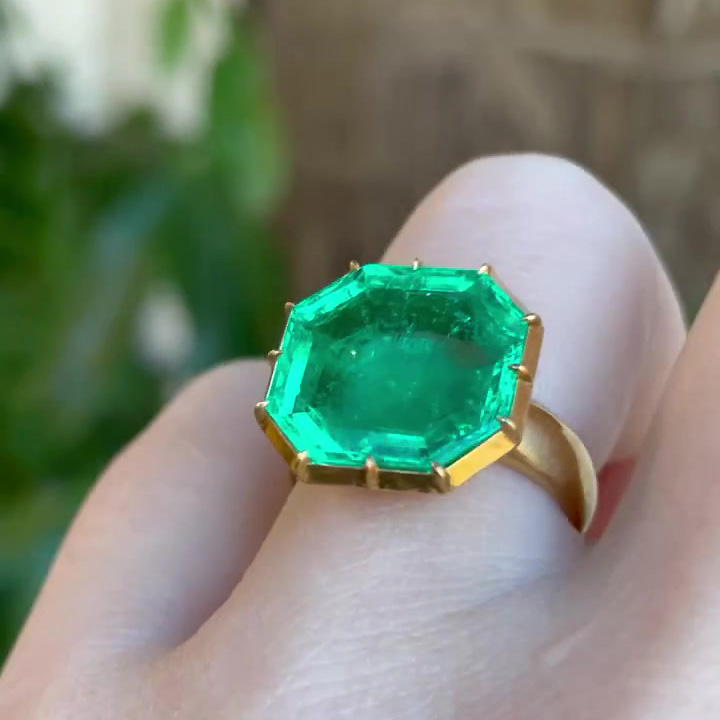7ct Octagon Cut Emerald Sapphire Engagement Ring