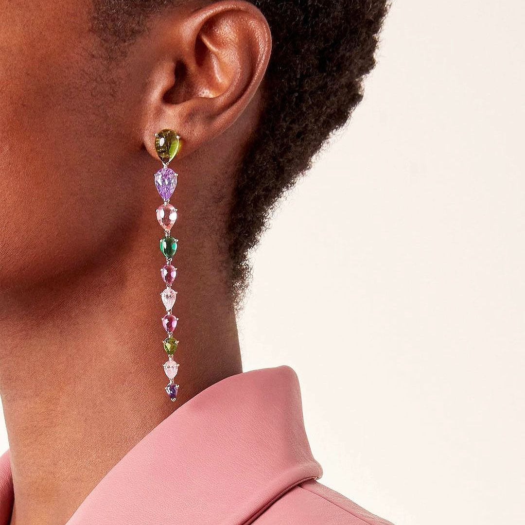 Pear Cut Rainbow Sapphire Drop Earrings